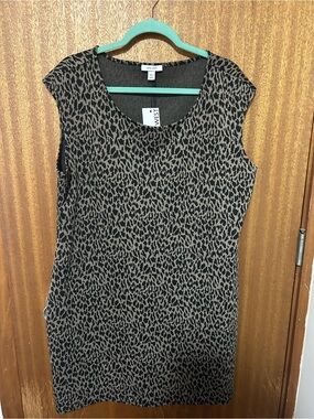 NWT Nine West Cap Sleeve Leopard Sheath Dress in Taupe and Black size XXL